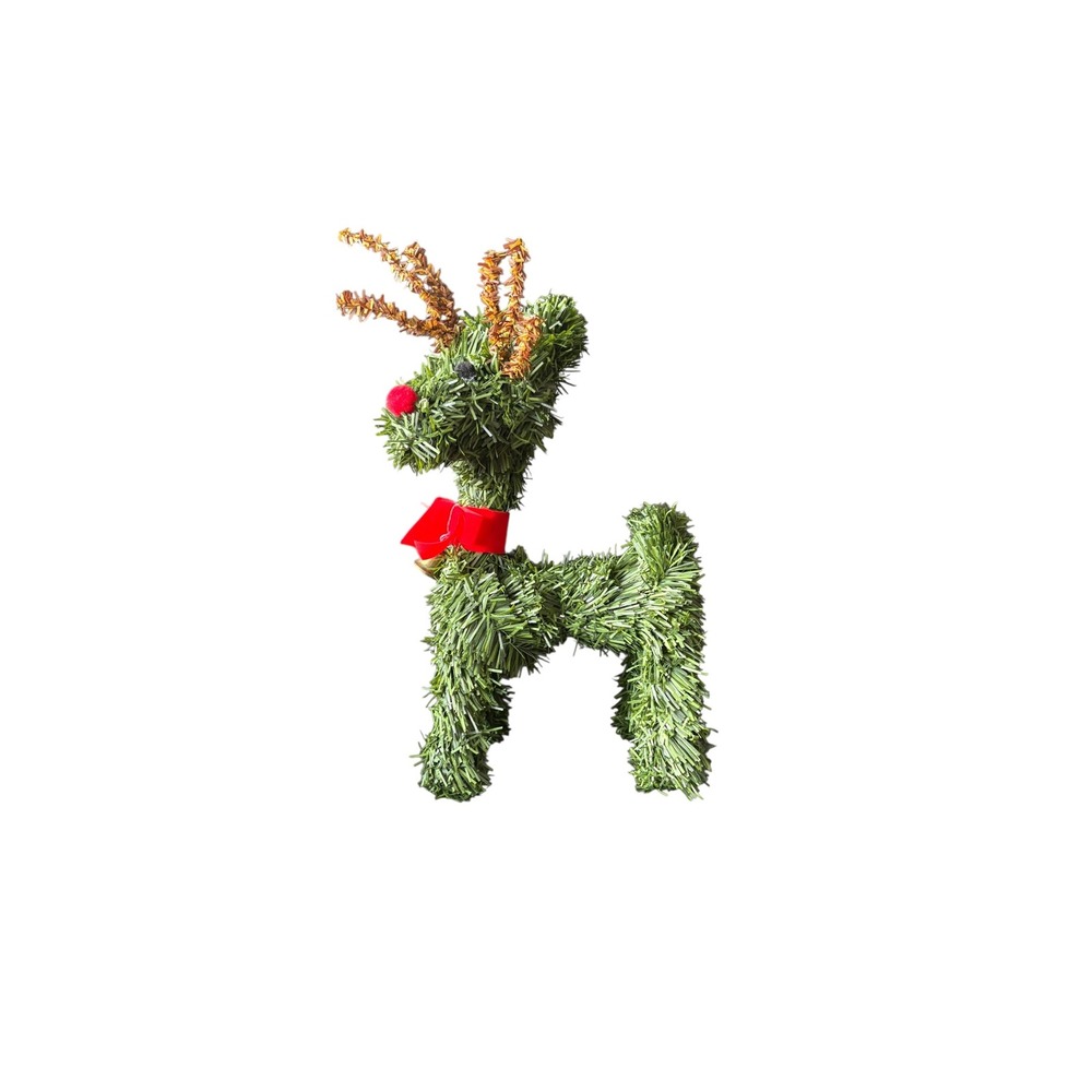 Vintage 10" Christmas Reindeer Bottle Brush Style Red Bow Bell Decor